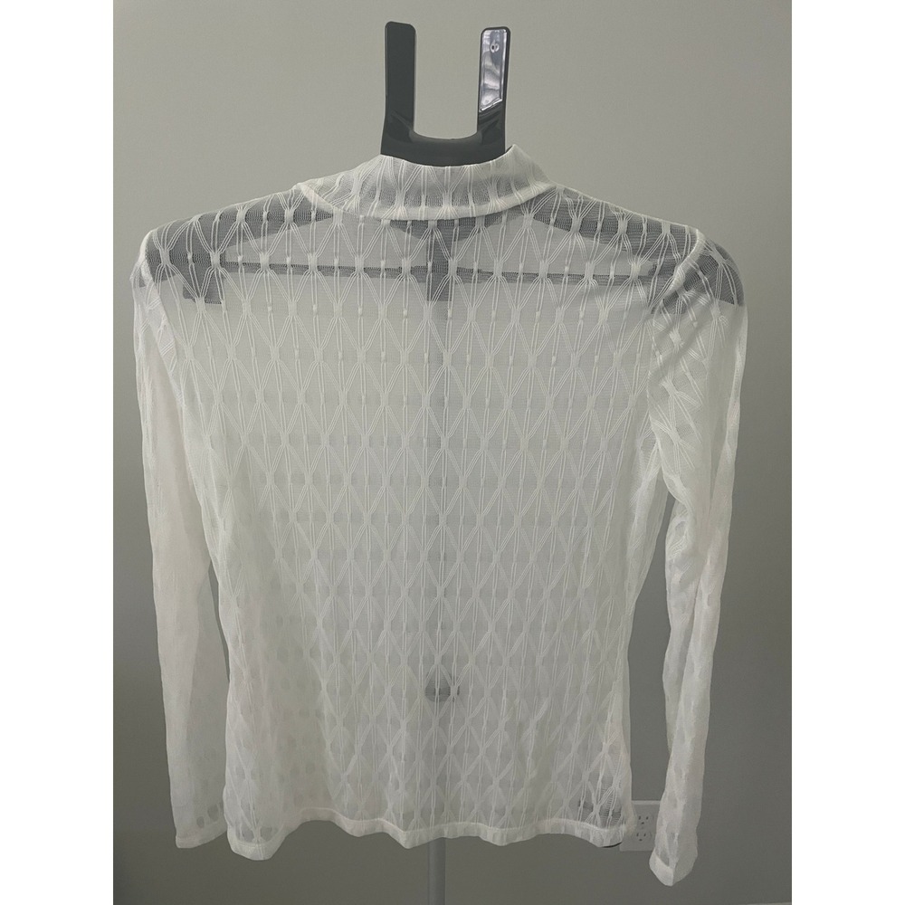 Bemor Rum Womens Cream Sheer Long Sleeve Mock Turtle Blouse L Geometric Mesh
